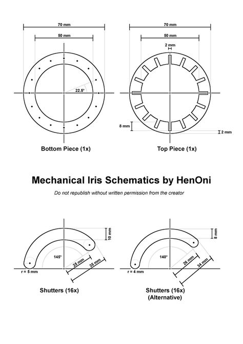 Mechanical Iris Schematics 01 | After I finished the prototy… | Flickr Iris Mechanism, Geneva Mechanism, Mechanical Iris, 3d Tiskárna, Paper Mechanics, Architecture Blueprints, Diy Camera, El Wire, Shorts Tutorial