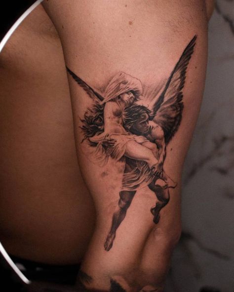 Angel Love Tattoo, Matching Angel Tattoo, Eros And Psyche Tattoo, Greek Cupid Tattoo, Cupid’s Kiss Tattoo, Eros Tattoo, Cupid Angels Tattoos, Cupid And Psyche Tattoo, Cupid And Psyche Back Tattoo