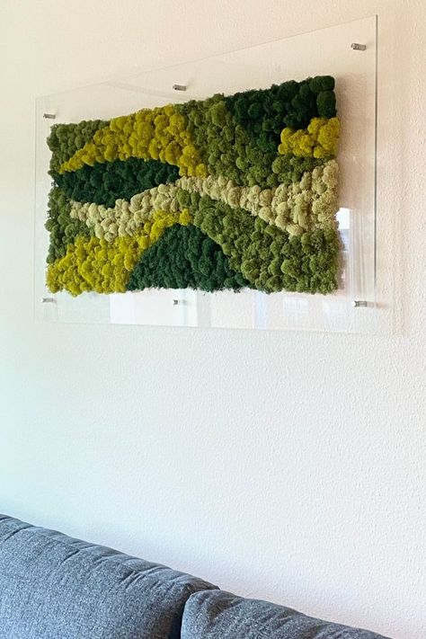 Diy Moss Art Wall, Moss Canvas Diy, Moss Frame Diy, Moss Wall Art Diy How To Make, Moss Art Diy, Injection Room, Diy Living Moss Wall Art, How To Make Living Moss Wall Art, Diy Moss Wall Art