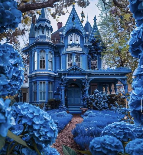 Blue House Aesthetic, Dark Cottagecore House, Yard Water Fountains, Victoria House, Home Aesthetics, Colour Architecture, Magic House, Fantasy Rooms, Fairytale Cottage