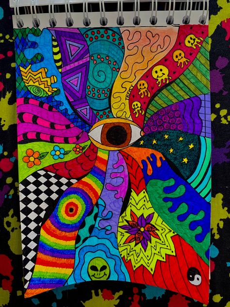 Trippy Monster Drawing, High Drawings Trippy, Trippy Art Ideas Easy, High Paint Ideas Trippy, Drawing Ideas Trippy, Trippy Drawing Ideas, Markers Drawing Ideas, Trippy Patterns, Glow Art