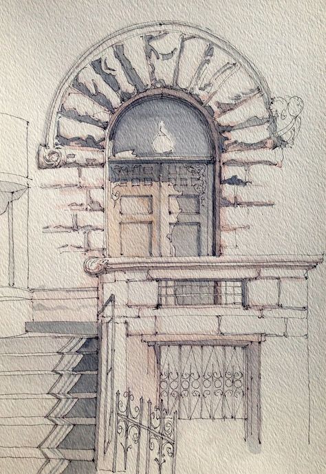 https://flic.kr/p/egArVh | Chiklet | Rusticated stone entrance. Ink and watercolor freehand sketch on location. Watercolor Architecture, Charcoal Drawings, Architecture Drawing Art, Architectural Sketch, Ink Drawings, Arte Sketchbook, Watercolor Sketch, Urban Sketching, Art And Illustration