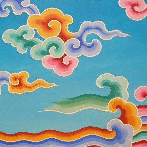 Tibetan Clouds, Artistic Painting, Little Buddha, Cloud Pattern, Thangka Painting, Tibetan Art, Cloud Art, Clouds Pattern, Rainbow Cloud