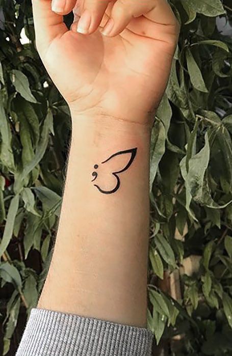 Unique Semi-colon Tattoo Ideas Small, Creative Semi Colon Tattoos, Semi-colon Butterfly Tattoo Simple, Colon Tattoos, Semicolon Tattoo Meaning, Semicolon Tattoos, Colon Tattoo, Husband Tattoo, Semi Colon