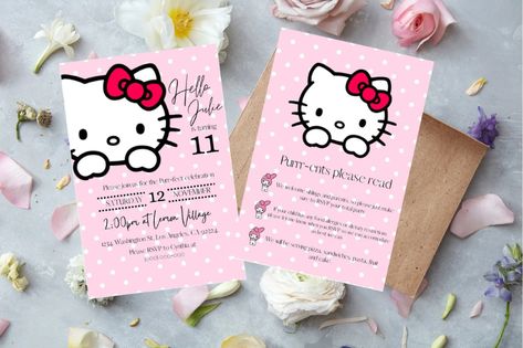 24 Fun and Creative Hello Kitty Party Ideas - The Bash Outfit Ideas Hello Kitty, Hello Kitty Birthday Outfit, Pink Hello Kitty Birthday, Kitty Birthday Invitations, Hello Kitty Party Ideas, Kitty Party Ideas, Hello Kitty Birthday Invitation, Kue Hello Kitty, Hello Kitty Centerpieces