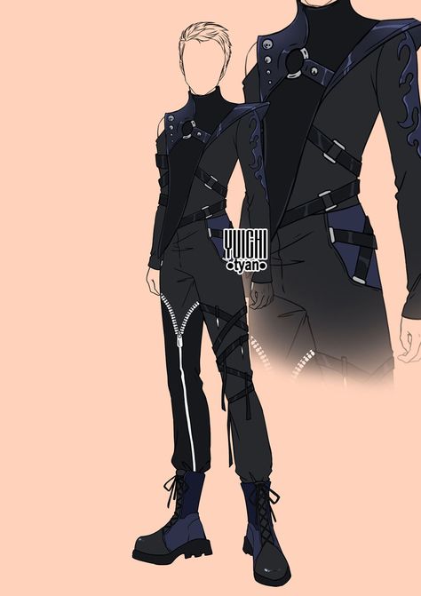 [open] auction male adopt Outfits 343 by YuiChi-tyan on DeviantArt Villain Outfits Design Male Modern, Male Assassin Outfit, Genshin Sona, Villain Outfits Design Male, Fantasy Suit, Draw Your Character, Superhero Suits, Masc Outfits, Warrior Outfit