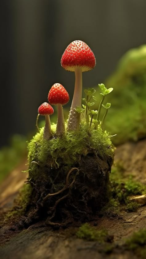 Strawberry Mushrooms, Weird Mushrooms, Mushrooms In Nature, Landscape Mushroom, Art Straw, Mushroom Reference, Mushrooms Aesthetic, Pretty Mushrooms, Mushroom Field