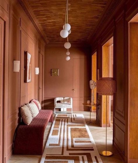 Chused & Co on Instagram: "Palette frenzy. These sepia tones in the Paris home of @annesophie.pailleret. ⁠" Hacienda Interior Design, Modern Hacienda, Hallway Colours, Parisian Apartment, Interior Paint Colors, A Living Room, Pink Walls, Interior Inspo, Elle Decor