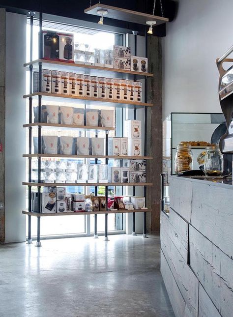 Coffee Display, Asma Kat, Coffee Bar Design, Pharmacy Design, Small Cafe, Retail Shelving, Coffee Store, 카페 인테리어 디자인, Shop House Plans