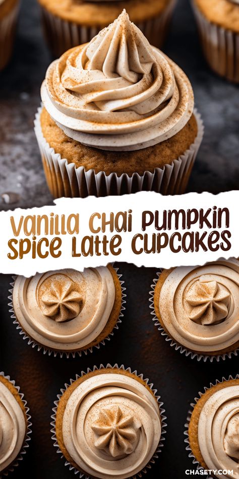 Vanilla Chai Pumpkin Latte Cupcakes - Chasety Vanilla Chai Pumpkin Cupcakes, Vanilla Chai Cupcakes Recipes, Fall Recipes Cupcakes, The Best Baking Recipes, Vanilla Chai Pumpkin Latte Cupcakes, Pumpkin Chai Latte Cupcakes With Espresso Cream Cheese Frosting, Pumpkin Bakery Recipes, Dessert Recipes Fall Easy, Chai Pumpkin Cheesecake