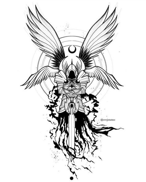 Paladin Tattoo, Angel Tattoo Sketch, Angel Warrior Tattoo, Knight Tattoo, Eagle Drawing, Warrior Drawing, Forearm Band Tattoos, Nice Ideas, Warrior Tattoo