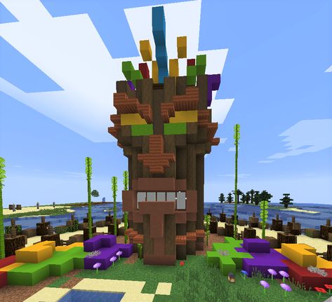 Minecraft Tiki House, Minecraft Tropical, Fun Minecraft Builds, Minecraft Halloween Ideas, Tiki House, Minecraft Statues, Tiki Statues, Minecraft Survival, Minecraft City