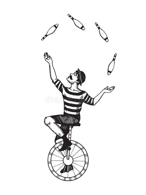 Artist Silhouette, Circus Juggler, Mosaic Drawing, Christmas Circus, Circus Tattoo, Circus Illustration, Circus Aesthetic, Single Line Drawing, Unicycle