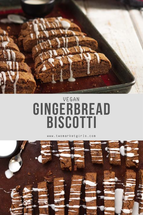 Vegan Biscotti Recipe, Vegan Biscotti, Gingerbread Biscotti, Vegan Holiday Cookies, Iced Gingerbread, Christmas Vegan, Gf Cookies, Vegan Gingerbread, Vegan Cookie