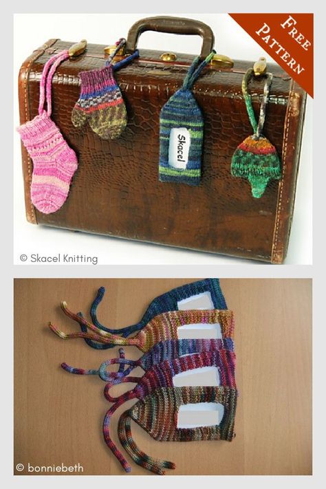 Luggage Tag Free Knitting Pattern Crocheted Luggage Tag, Crochet Luggage Tags Free Pattern, Crochet Luggage Tags, Knitted Ornaments, Knitted Items, Free Knitting Pattern, Knitting Accessories, Sock Yarn, Easy Knitting