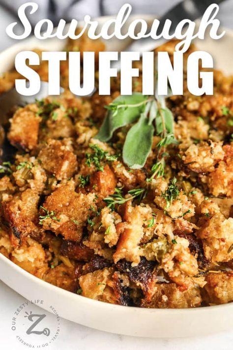 Sourdough Bread Dressing Recipe, Stuffing With Sourdough Bread, Homemade Sourdough Stuffing Recipe, Sourdough Bread Sausage Stuffing, Sour Dough Stuffing Recipe, Sourdough Bread Stuffing Recipe, Sourdough Dressing Thanksgiving, Sourdough Stuffing Thanksgiving, Sourdough Stuffing Recipes