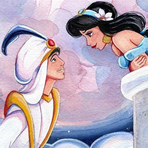 Aladdin And Jasmine Drawing, Jasmine Watercolor, Aladin Disney, Aladdin Art, Disney Canvas Art, Disney Drawings Sketches, Disney Canvas, Disney Paintings, Disney Princess Artwork