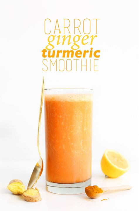 Ginger Turmeric Smoothie, Turmeric Drinks, Immune Boosting Smoothie, Smoothies Vegan, Glutenfree Recipe, Carrot Smoothie, Turmeric Smoothie, Minimalist Baker, Cleanse Detox