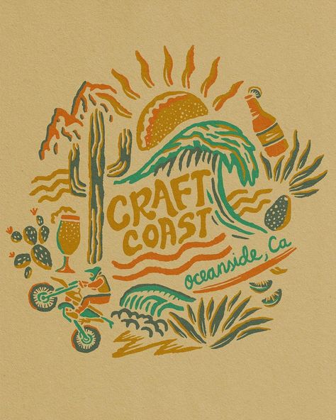 Rayco Design on Instagram: “@craftcoast taking me back to Baja with this commission 🌵 If your in San Diego, go grab yourself a taco and brew from this rad place! *and…” Baja Aesthetic, Rayco Design, Tequila Design, Diego Go, Locals Only, Pretty Logo, Vacation Tshirts, Boutique Inspiration, Artsy Design