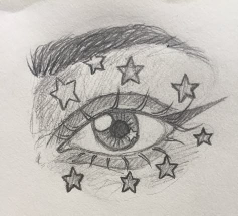 Eye With Something In It Drawing, Star In Eyes Drawing, Sultry Eyes Drawing, Star Eye Drawing, Easy Face To Draw, Winking Eye Drawing, Heart Eye Drawing, Aesthetic Eye Sketch, Stars Aesthetic Drawing