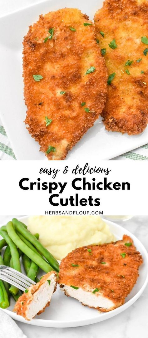 Best Fried Chicken Cutlets, Fried Cutlets Chicken, Breaded Chicken Recipes Panko, Best Chicken Breading Recipe, Fried Chicken Recipe Panko, Breaded Turkey Cutlet Recipes, Meals With Breaded Chicken, Chicken Cutlets Panko, Easy Crispy Chicken Recipes