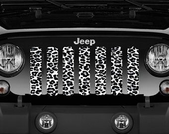 Cow Jeep Wrangler, Leopard Jeep Accessories, Cow Print Jeep Wrangler, Jeep Wrangler Decals Ideas, Jeep Wrangler Mods, White Jeep Wrangler, Cute Car Decals, Jeep Things, White Jeep