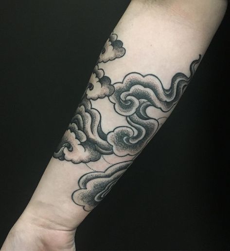 #Tattoos,japanese clouds tattoo Dragon Tattoo With Clouds, Dragon In Clouds Tattoo, Dragon Clouds Tattoo, Cloud Tattoo Arm, Clouds Arm Tattoo, Japanese Clouds Tattoos, Cloud Forearm Tattoo, Black Clouds Tattoo, Japanese Clouds Design