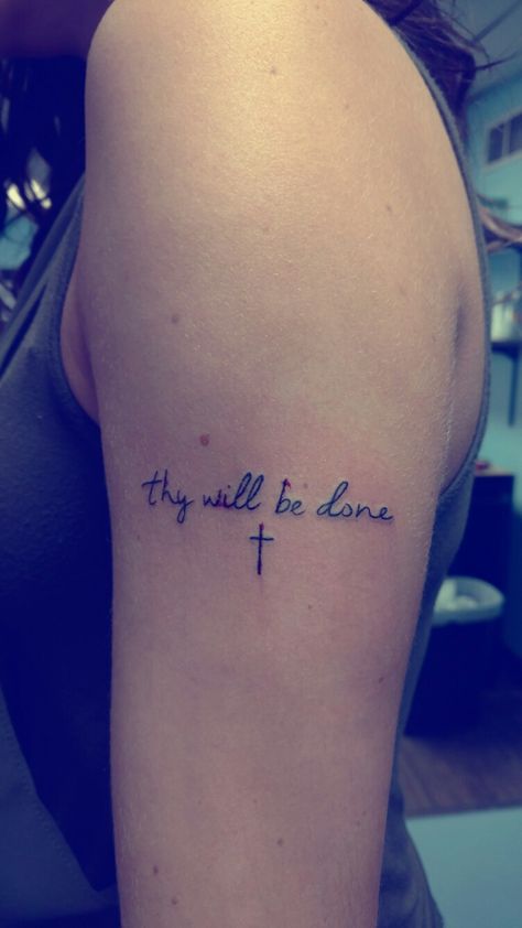 thy will be done tattoo tiny cross tattoo Thy Will Be Done Tattoo Fonts, Thy Will Be Done Tattoo, Tattoos With Cross, Tiny Cross Tattoo, Tattoo Christian, Ink Quotes, Tattoo Tiny, Verse Tattoos, Ink Therapy