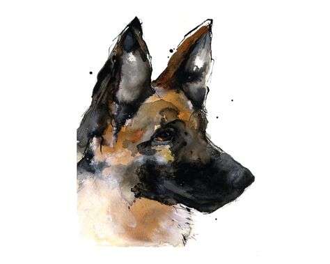 German Shepherd Art Painting, Watercolor German Shepherd, Watercolour Dogs, Shepherd Painting, German Shepherd Care, German Shepherd Painting, Sketch Animals, Painting Basics, Wolf Drawings