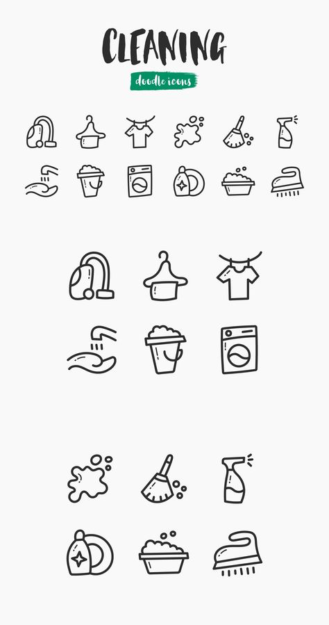 Cleaning Hand-Drawn Doodle Icons Planner Icons Doodle, Embroidery Journal Icons, Sponge Illustration, Cleaning Doodles, Embroidery Doodles, Embroidery Icons, Bullet Journal Icons, Cleaning Drawing, Cleaning Stickers