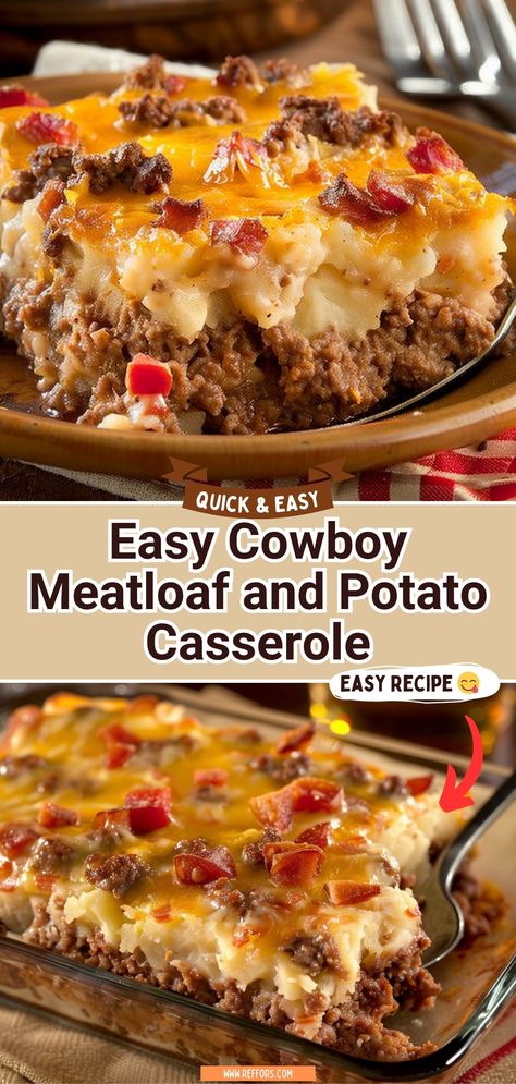 Cowboy Meatloaf and Potato Casserole Cowboy Meatloaf And Potato Casserole Easy, Cowboy Shepherds Pie Recipe, Casseroles For Camping, Cowboy Steak And Potato Casserole, Hamburger And Potatoes Skillet, Potatoes And Meat Recipes, Cowboy Meatloaf Potato Casserole, Cowboy Stew With Potatoes And Meatloaf, Casseroles With Mashed Potatoes