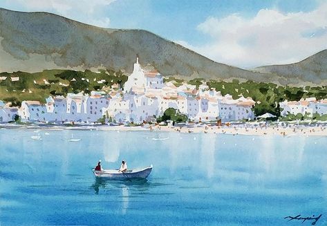 Zhang Xueping Taylor Painting, Cadaques Spain, Joseph Zbukvic, David Taylor, Watercolor City, Boat Painting, 수채화 그림, Unique Paintings, Costa Brava