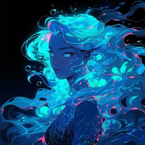 Ocean Hair Drawing, Dragon Shifter Oc, Underwater Hair Drawing Reference, Hair Underwater Drawing, Underwater City Fantasy Art, Aquatic Oc, Ocean Character, Water Genasi, Fishman Island