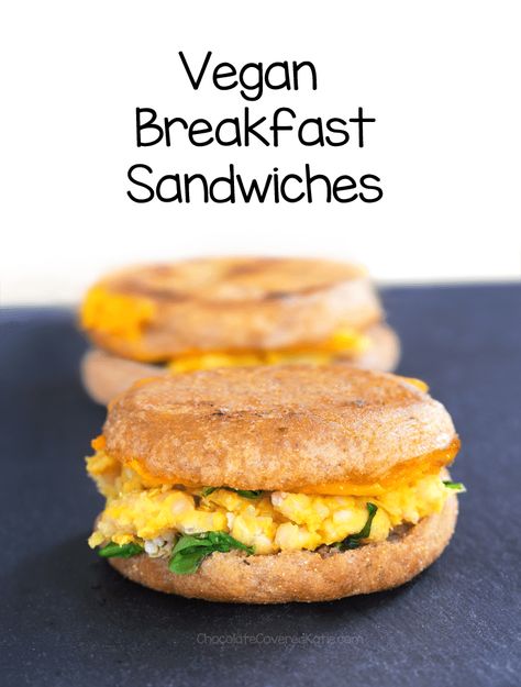 Vegan Breakfast Sandwiches Low Carb Vegan Breakfast, Vegan Breakfast Sandwich, Burrito Vegan, Katie White, Breakfast Sandwich Recipes, Breakfast Vegan, Tofu Scramble, Breakfast Sandwiches, Vegan Sandwich