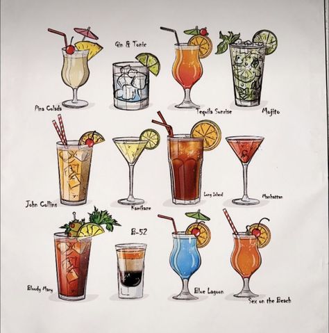 Alcohol Poster Design Ideas, Alcohol Drawing Aesthetic, Drinks Drawing Easy, Alcohol Posters Aesthetic, Drawings Of Drinks, Drink Drawing Easy, Drink Aesthetic Wallpaper, Drinks Artwork, Drinking Posters