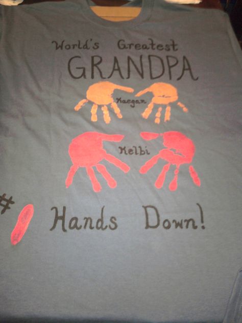 Father's day shirt for Grandpa.  Fabric paint hand-prints. Handprint Shirts For Grandparents, Diy Christmas Shirts For Kids, Hand Printed Shirt, Diy Christmas Shirts, Grandparents Gifts, Christmas Shirts For Kids, Hand Prints, Diy Father's Day Gifts, Father's Day Diy