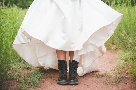 Doc Marten with wedding dress Wedding Dress With Doc Martens, Dress With Doc Martens, Country Shoes Boots, Classic Black Boots, Wedding Dr, Bridal Boots, Wedding Boots, Fancy Wedding Dresses, Fancy Wedding