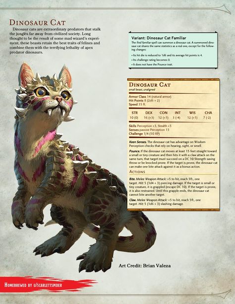 Cat Dungeons And Dragons, Dinosaur Cat Drawing, Dnd Cat Familiar, Find Familiar Dnd, D&d Familiars, D&d Animals, How To Summon A Familiar, Dnd Familiar Homebrew, Dungeons And Dragons Creatures