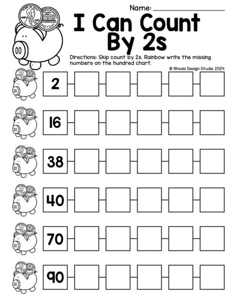 I Can Count: Skip Counting by 2s Worksheets Count By 2s Worksheet, Skip Counting Worksheets, Counting In 2s, Skip Counting By 2, Teaching Worksheets, Counting By 2's, Rainbow Writing, Hundreds Chart, Counting Worksheets