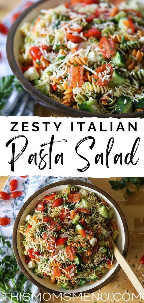 Elegant Pasta Salad, Tricolor Rotini Recipes, Tricolored Pasta Salad Recipes, Cold Pasta Salad Recipes Italian, Garden Rotini Pasta Salad, Rigatoni Pasta Salad, Pasta Salad Recipes With Italian Dressing, Tricolor Pasta Salad, Zesty Pasta Salad