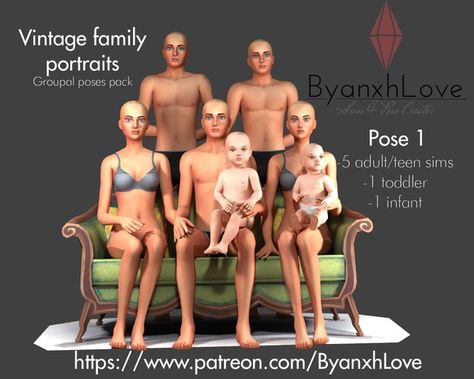 BxL Vintage Family portraits | Patreon 3 Group Poses, Sims 4 Poses, Poses Family, Sims 4 Family, Family Portrait Poses, Vintage Family, Group Poses, Old Portraits, Sims 4 Cc Packs