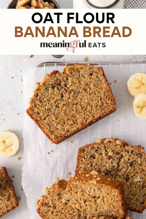 Oat Flour Banana Bread Banana Oat Flour Bread, Banana Bread With Oats Instead Of Flour, Banana Bread With Oat Flour Recipe, Gluten Free Banana Bread Oat Flour, Oat Flour Banana Bread Recipe, Oat Banana Bread Recipe, Banana Bread With Oat Flour, Oat Banana Bread, Oat Flour Banana Bread