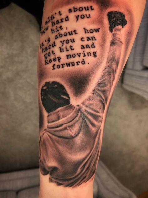 Strength And Honor Tattoo, Rocky Balboa Tattoo, Deangelo Russell Tattoos, Rocky Balboa Tattoo Ideas, Russell Crowe Gladiator Tattoo, Rocky Quote Tattoo, Rocky Balboa Quotes Tattoo, Boxing Memorial Tattoo, Kyla Core