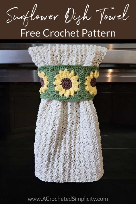 How to crochet a hand towel with a sunflower granny square pattern. Keyhole towels are the best crochet towels! #crochethandtowel #sunflowercrochet #crochetsunflower #sunflowercrochetpattern #crochetdishtowel #crochetkitchentowel #keyholehangingtowel #freecrochetpattern #freecrochettowelpattern #crochetsunflowerpatternfree #crochettowel #sunflowergrannysquare #sunflowertowel #sunflowermotif #sunflowerpattern #crochetsunflowerpattern #handtowel #crochet #freecrochet #sunflowerfreecrochetpattern Sunflower Potholder Crochet, Crochet Sunflower Towel Topper Free Pattern, Crochet Useful Items Kitchen Towels, Sunflower Crochet Pot Holders, Hand Towel Crochet, Crochet Towel Pattern, Sunflower Pot Holder Crochet, Crochet Gadgets, Crochet Hand Towel