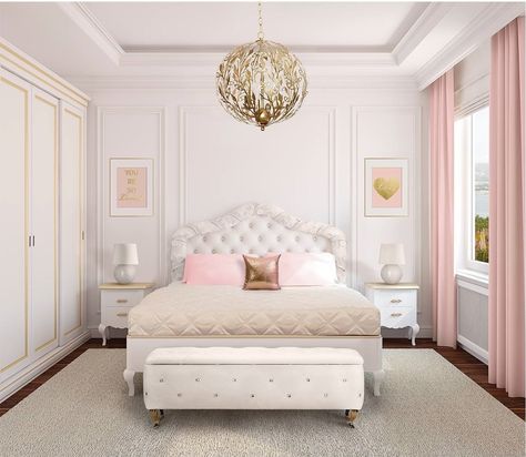 Romantic bedroom lighting ideas Bedroom Objects, Romantic Bedroom Lighting Ideas, Teen Beds, Romantic Bedroom Lighting, Bedroom Light Fixtures, Gold Bedroom, Pink Bedrooms, Closet Cabinets, Bilik Tidur