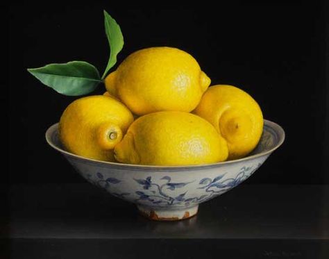 Still Life with Five Lemons in a Chinese Bowl Bowl Of Fruit Still Life Photography, Lemon Still Life Photography, Fruit Bowl Reference, Lemons Photography, Fruit Bowl Still Life, Fruit Still Life Photography, Lemons In A Bowl, Lemon Still Life, Chinese Bowl