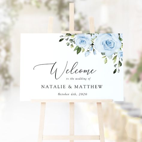 Dress up your wedding celebration with this charming 'Welcome' sign! #printable #wedding #reception #weddingstationery #weddingsigns #SHdesigns Dusty Blue Flowers, Printable Wedding Sign, Boho Bridal Shower, Light Blue Flowers, Blue Florals, Bridal Shower Welcome Sign, Wedding Welcome Sign, Baby Shower Welcome Sign, Wedding Welcome Signs