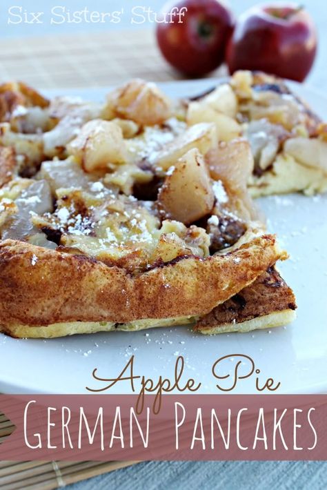 Apple Pie German Pancakes | Six Sisters' Stuff Frozen Apples, Yummy Pies, Pinterest Food, German Pancakes, Six Sisters Stuff, Swan River, Six Sisters, Apple Pie Filling, Apple Dessert