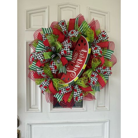 This Beautiful Watermelon Wreath Will Look Amazing On Your Wall Or Door! The Watermelon Slice Welcomes Summer And Is Surrounded By Beautiful Mesh And Ribbons In Perfectly Coordinated Colors, Designs And Patterns. The Wreath Is Topped Off With A Gorgeous Handmade Bow. It Is Approximately 26” Wide And About 5 To 6” Deep. Photos Are Taken On A Standard 36” Door. Wreath Measurements Include The Deco Mesh And Ribbon. Made On A 14” Wire Frame. May Require Fluffing Out When You Take It Out Of The Shipp