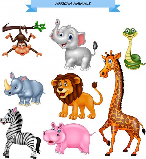 Animals Of Africa, Animal Pictures For Kids, Wild Animals Vector, Wild Animals Pictures, Cute Animal Clipart, Jungle Theme, African Animals, Animal Clipart, Cartoon Clip Art